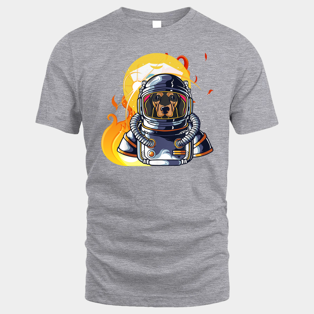 Astronaut Dachshund In Spacesuit Wiener Sausage Dog Teestorms Fire Unisex shirt