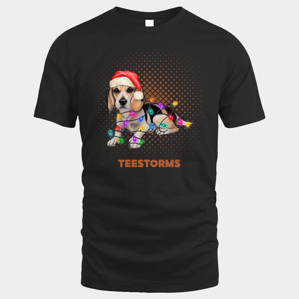 Beagle Santa Christmas Unisex Tshirt - Black